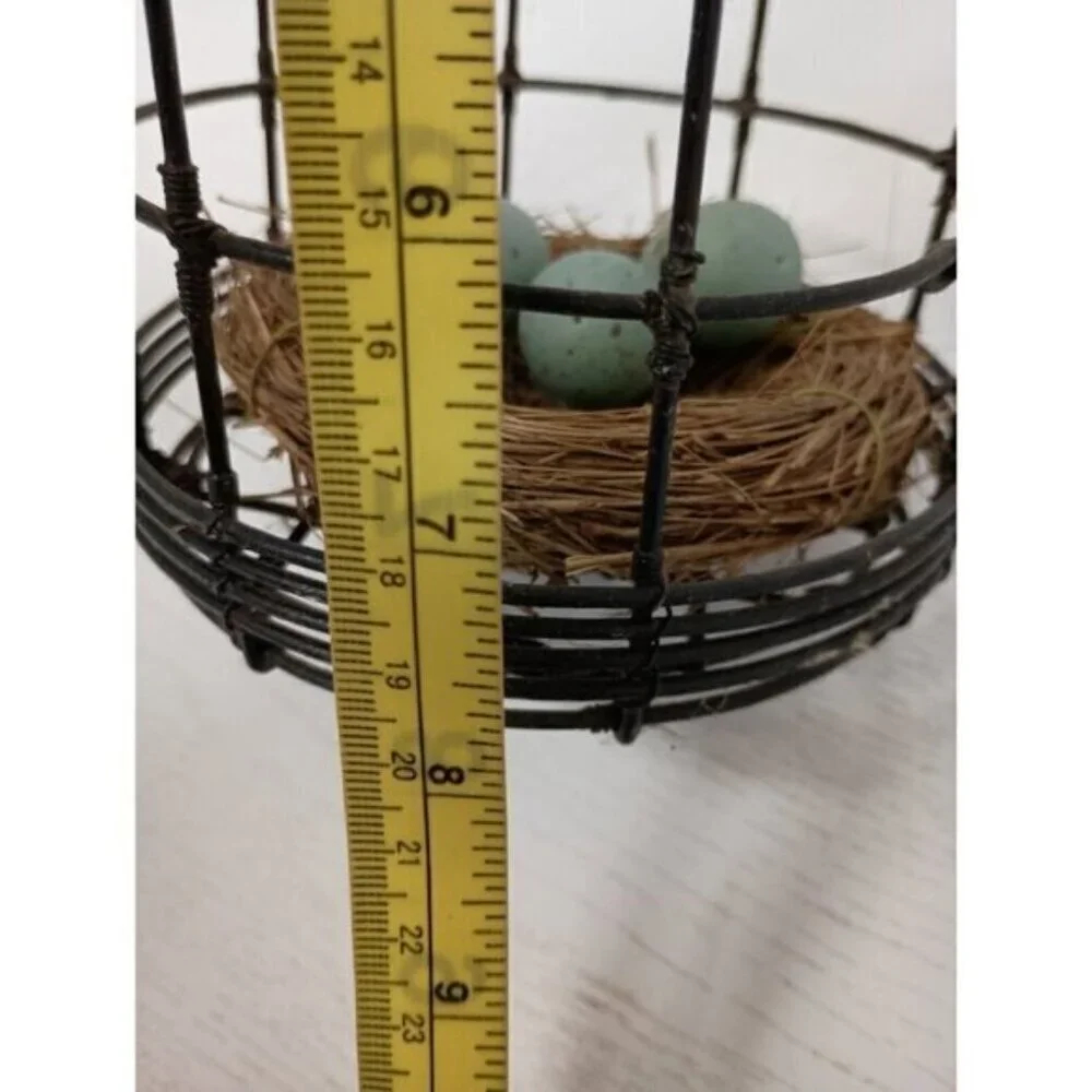 Vintage Metal Wire Cage With Bird Nest & Eggs Farmhouse Rustic Hanging Decor